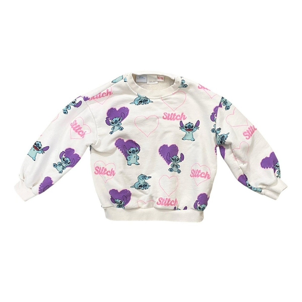 Zara Disney Lilo and Stitch Girls Pull Over Heart Sweater Size 6 Long Sleeve